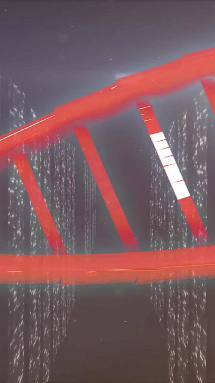 Animation of DNA strand intertwining with digital cityscape, symbolizing tech-biology fusion