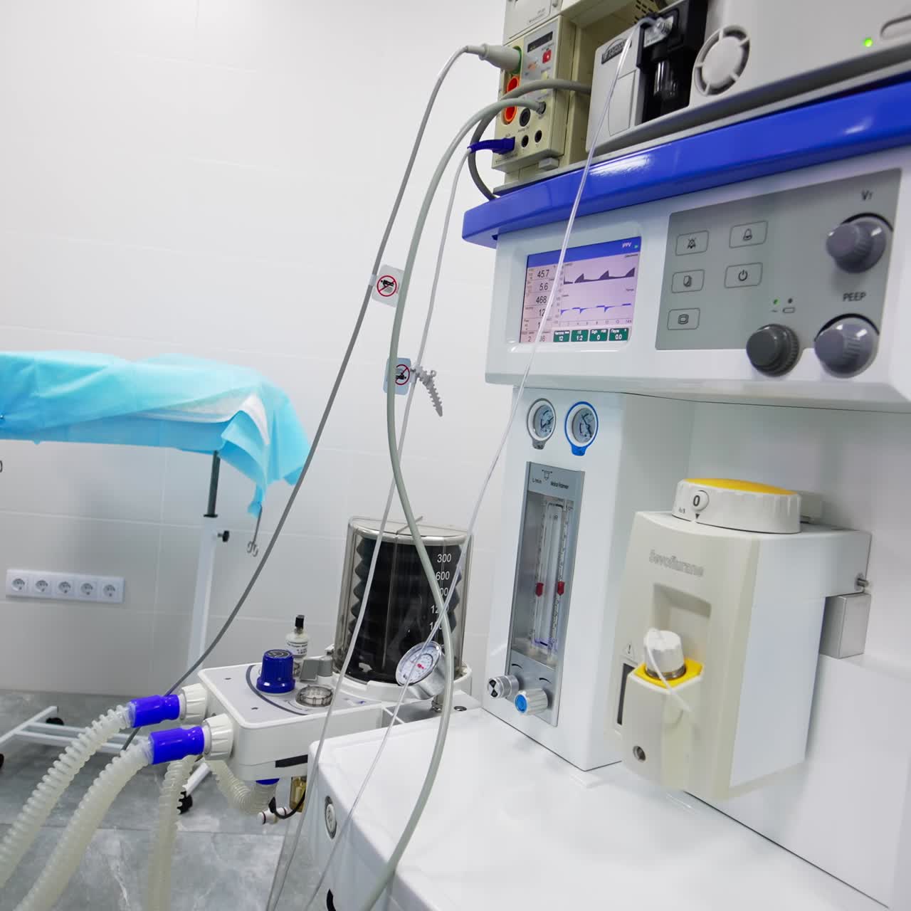 Modern technological equipment in surgery theatre. Appliances for up-to-date operations close up