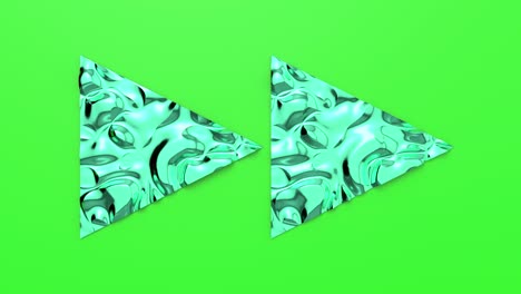 3d looped animation of fast forward button in shape of triangles. wavy surface with ripples. trendy vibrant texture, fashion textile, graphic design, animated metallic texture.