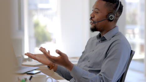 Computer,-Callcenter-Oder-Glücklicher-Schwarzer-Mann