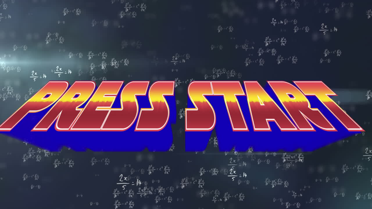 수학 공식과 함께 검은 바탕에 프레스 시작의 애니메이션