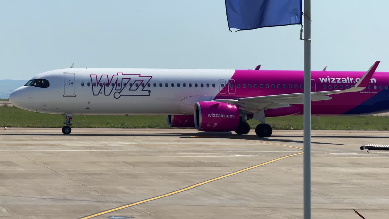 Wizz Air Airbus A320 plane airplane arrive Suceava airport in Romania