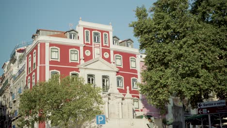 lisbon ancient building with baroque fountain