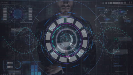 animación del alcance y el procesamiento de datos financieros sobre empresario caucásico