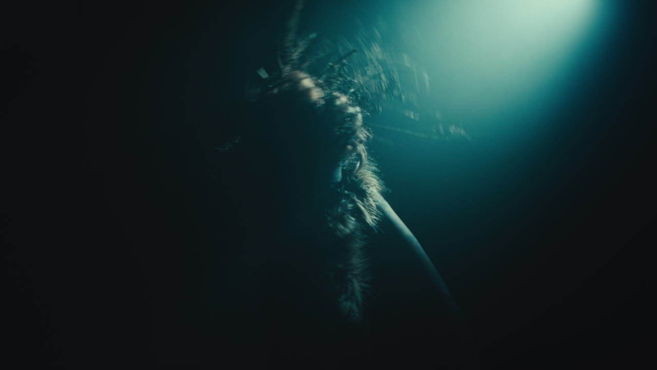 A creepy witch during the night storm