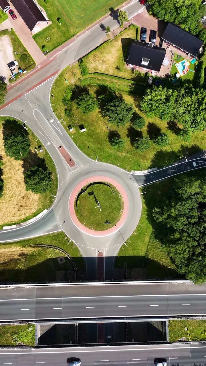 Aerial View of a Roundabout and Highway Interchange
