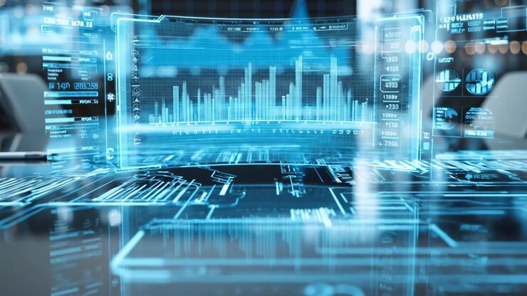 Futuristic Holographic Data Visualization in a Modern Corporate Boardroom