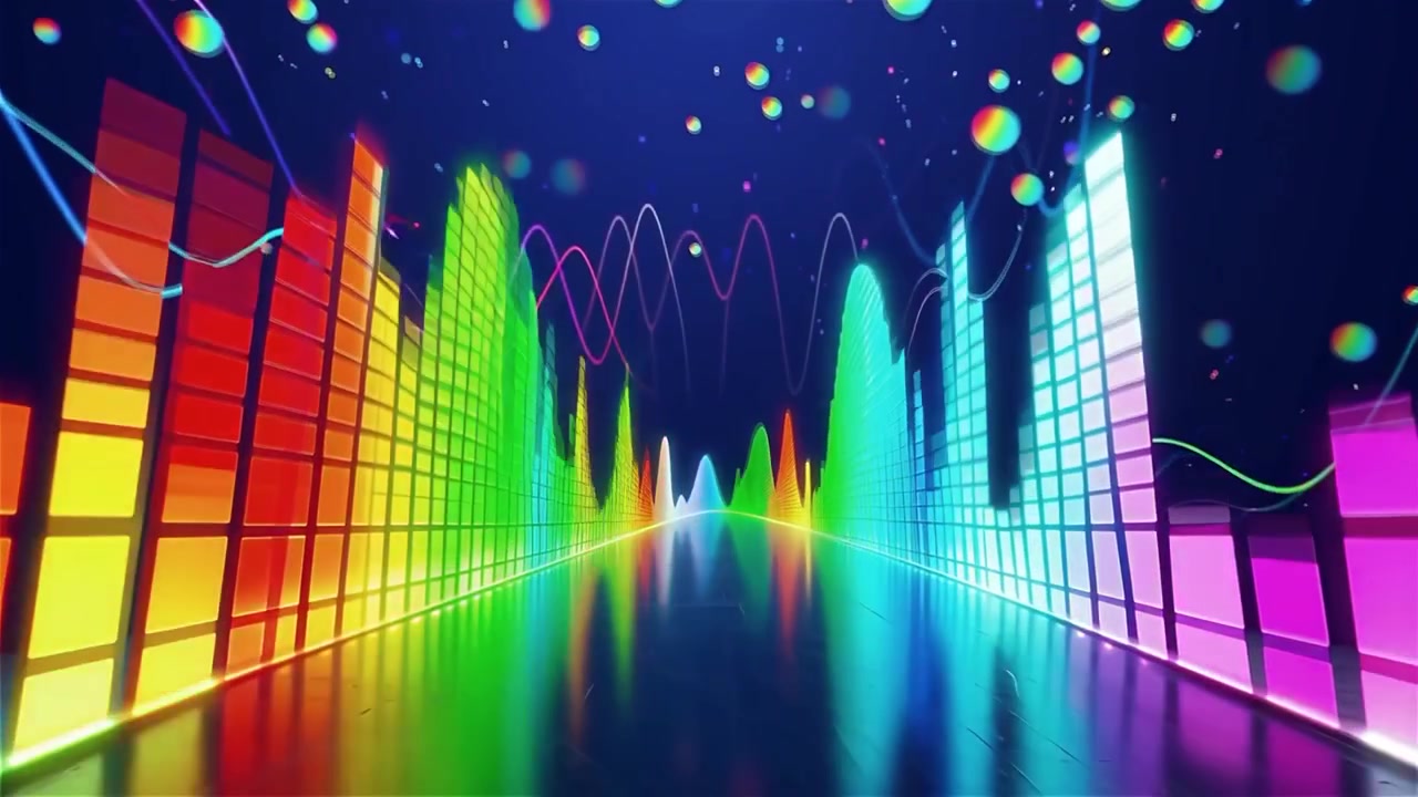 未来的なレインボーネオンの音楽イコライザービジュアライザー背景。