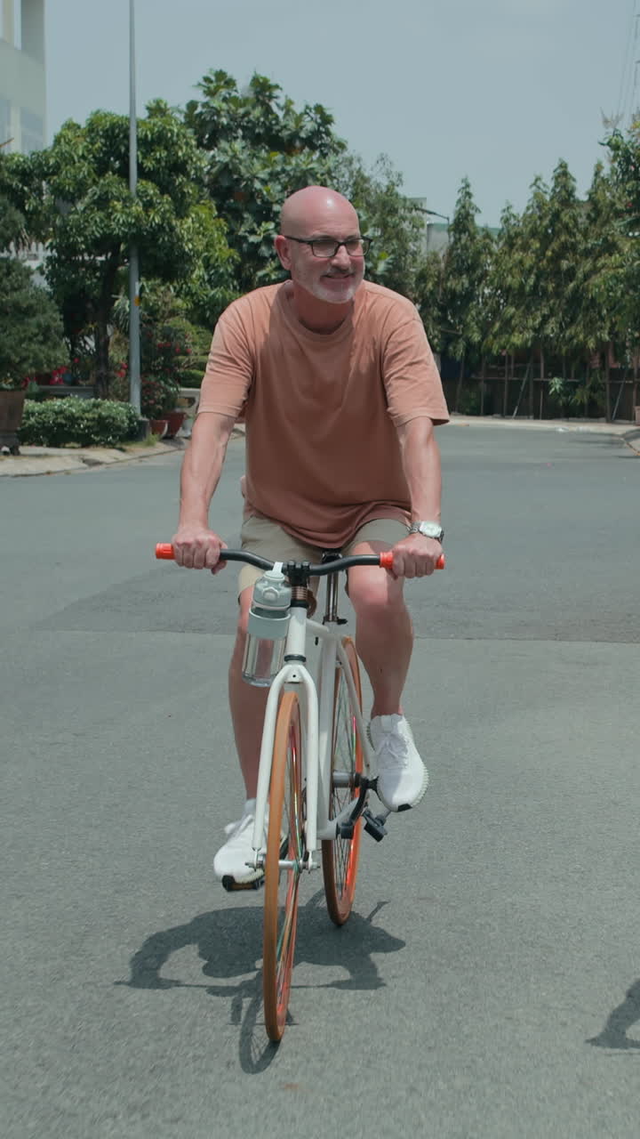 Caucasian Middle-aged Athlete Cycling Outdoors