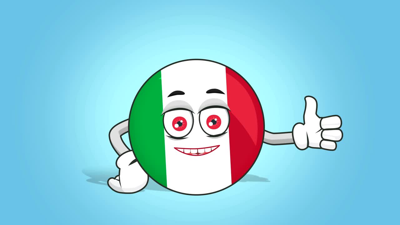 Icona cartone animato Bandiera Italia Pollice in su con animazione facciale e maschera alfa