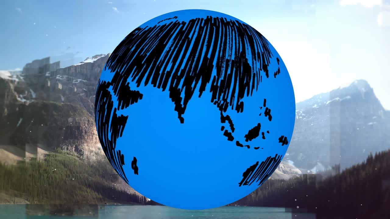 Animaatio maapallosta maiseman yllä