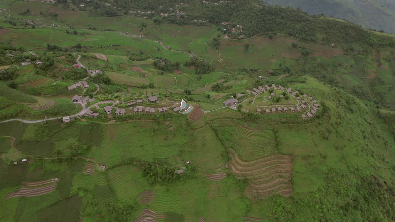 Aerial View of a Luxury Resort in the Rice Terraces of Vietnam