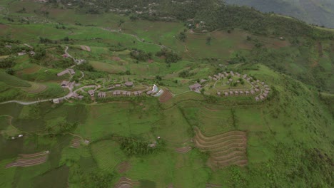 aerial view of a luxury resort in the rice terraces of vietnam