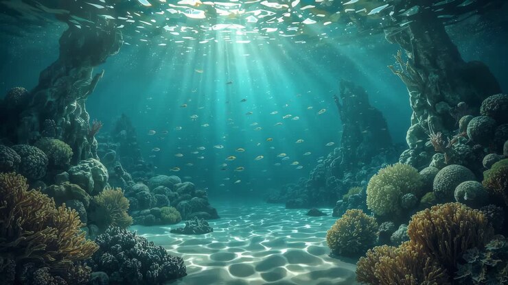 unterwasserszene mit korallenriffen und fischen