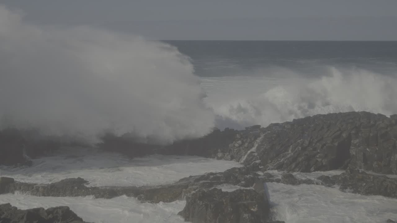 Powerful Ocean Waves Crashing Against Rocks