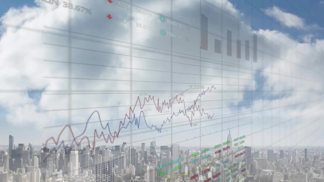 都市景観上でのデータ処理のアニメーション
