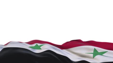 syria fabric flag waving on the wind loop. syrian embroidery stitched cloth banner swaying on the breeze. half-filled white background. place for text. 20 seconds loop.