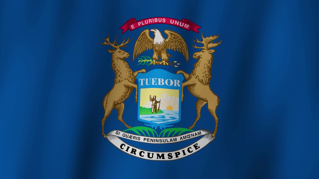 Loopable state flag of the State of Michigan. Digital animation waving background. (United States of America)