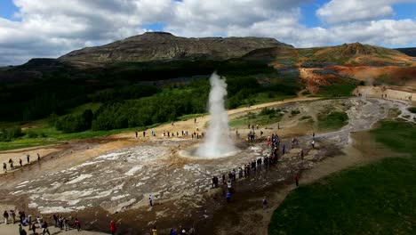 eruption of strokkur geyser in iceland