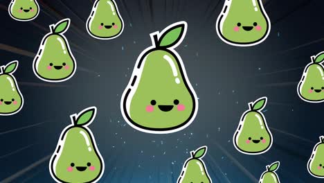 Animation-of-cartoon-pears-moving-on-grey-background