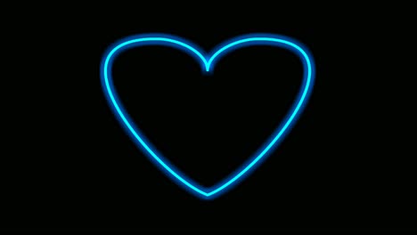 neon light border blue love heart shape animation on black background