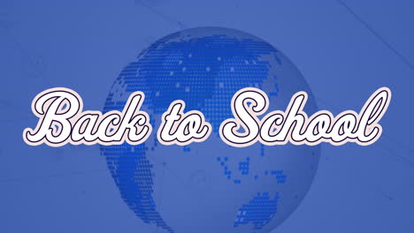 animación del texto de regreso a la escuela sobre globo azul y fondo azul