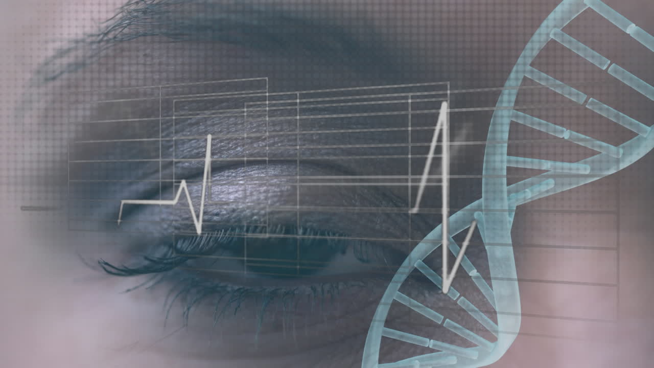 배경에 눈이 있는 dna 가닥을 돌리는 것