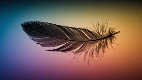 a beautifully detailed black feather on a gradient background, showcasing the intricate patterns and delicate structure of nature's elegant touch