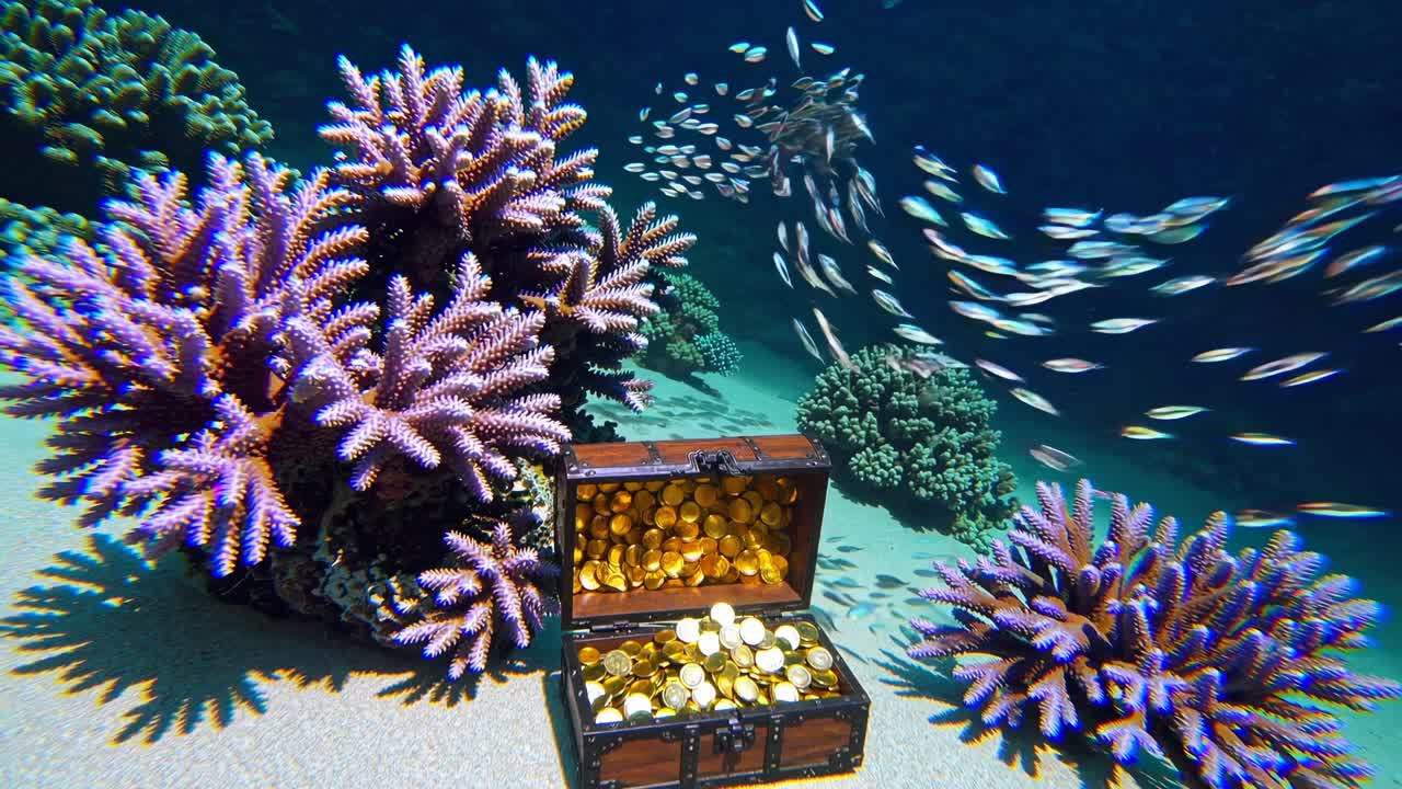 cofre del tesoro bajo el agua