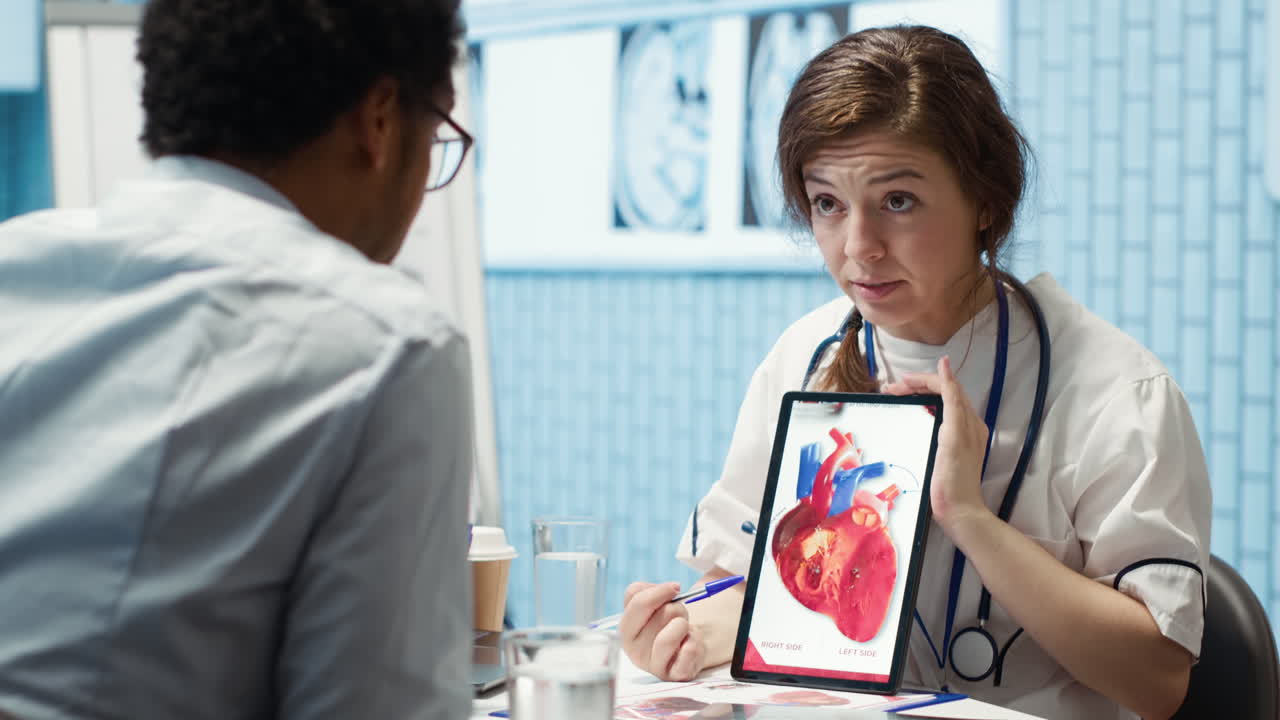 el médico cardiólogo explica el funcionamiento del corazón en un cardiograma