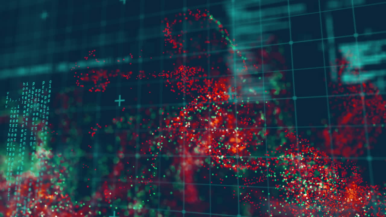Animation showing colorful particles forming abstract patterns in dynamic motion