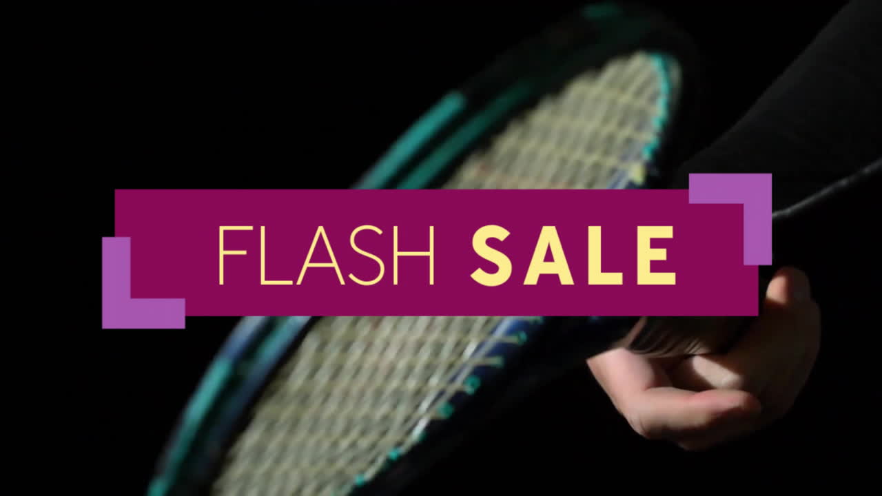 테니스 라켓을 들고 있는 사람, 플래시 판매 텍스트 애니메이션 오버레이