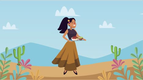 mujer mexicana con comida en el desierto