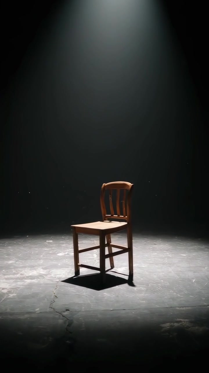 Empty Wooden Chair Illuminated by Fading Spotlight