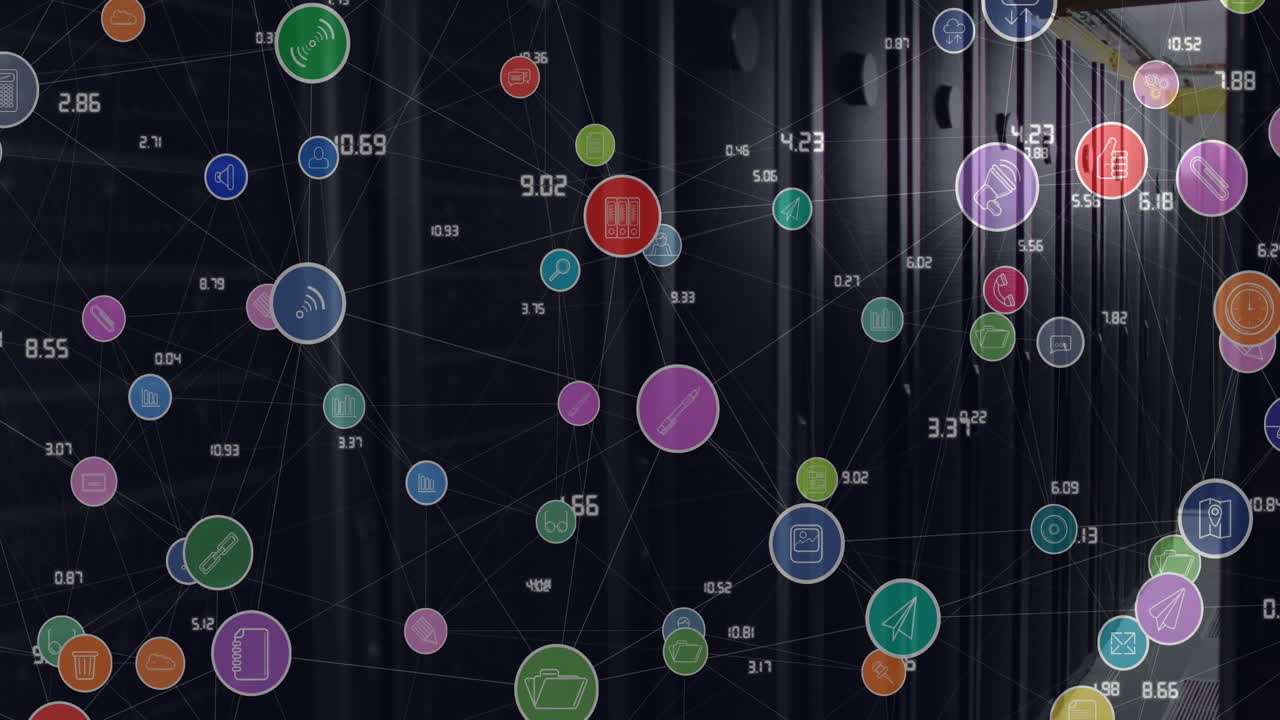 animación de la aplicación móvil conectada y los números a través de la sala del servidor de datos