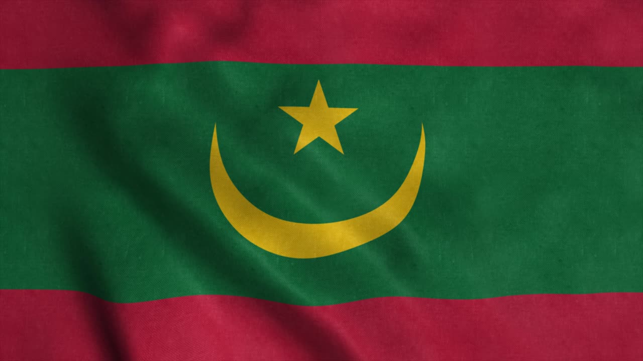 마우리타니아의 국기가 바람에 날아다니고 있습니다.