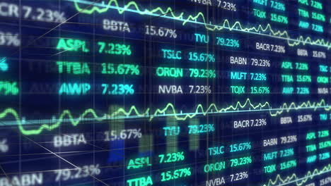 stock market data and graphs animation over financial trading screen