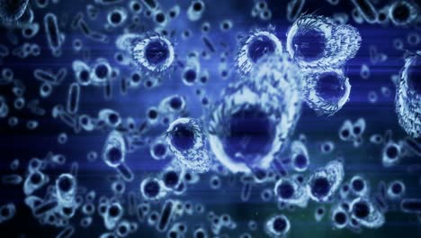 células de bacterias generadas digitalmente que fluyen contra un fondo azul
