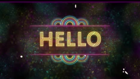 Animation-of-hello-text-and-interference-on-black-background