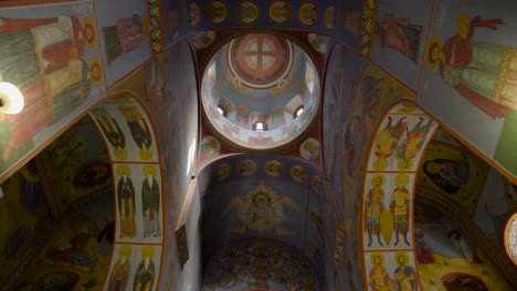 a 12th-century georgian orthodox church, view from inside of the incredible art of the lurji monastery, or "blue church", in tbilisi georgia