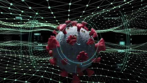 Animation-of-covid-19-cell-with-scope-scanning-and-green-mesh