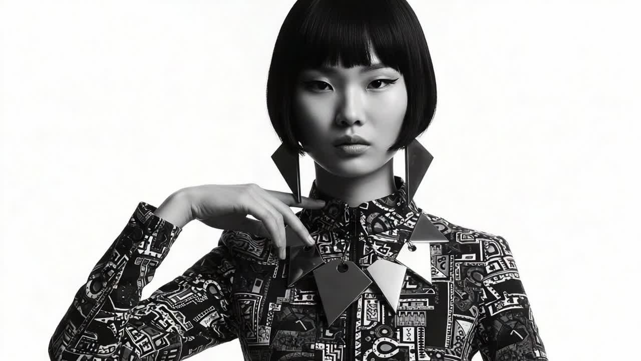 Striking Monochrome Portrait of a Stylish Model Exuding Confidence and Elegance with Fashionable Accessories in a Bold Black and White Aesthetic