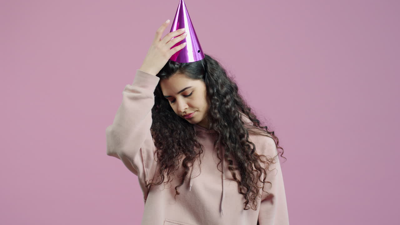 Sad Woman Wearing Party Hat