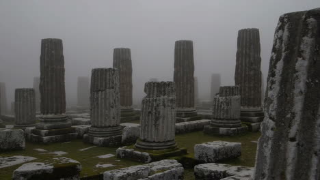 ancient ruins in fog