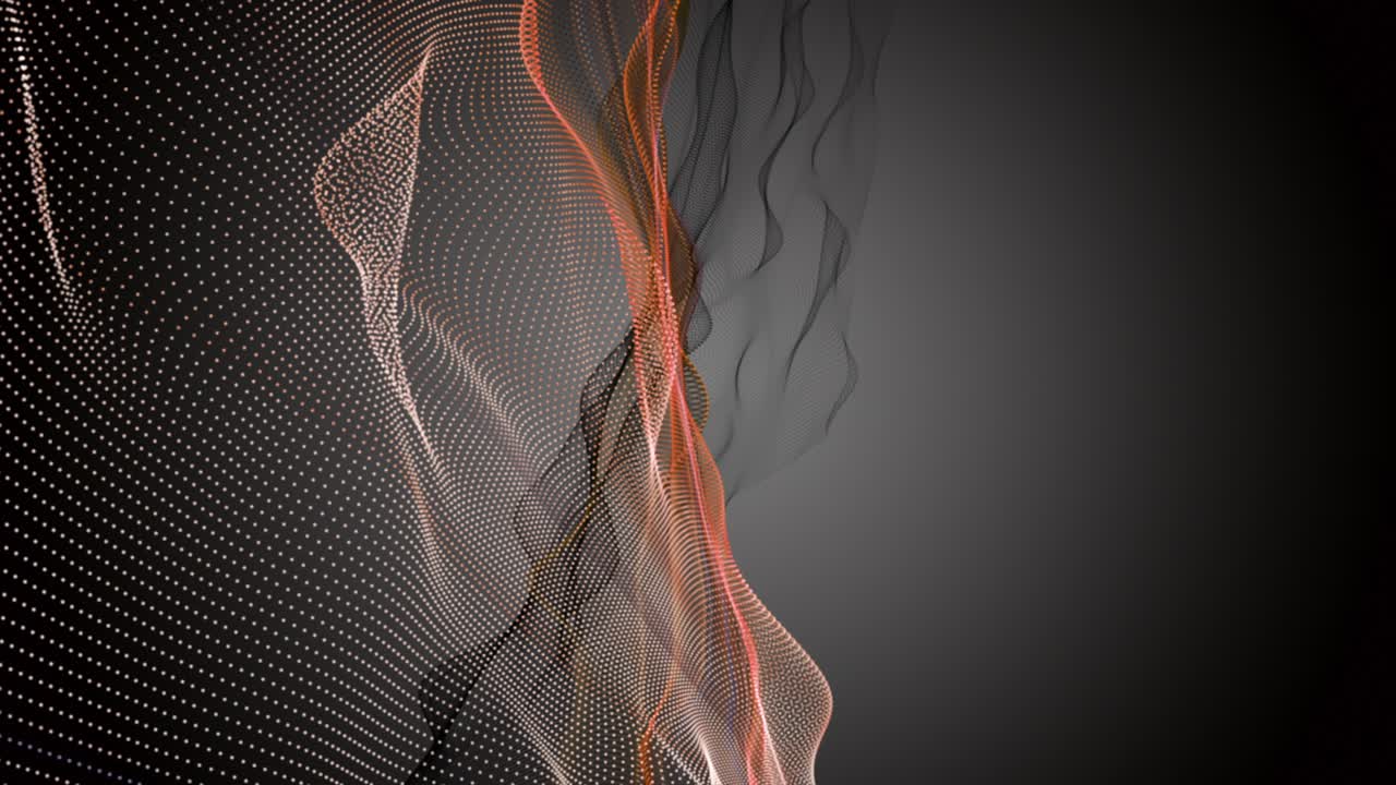 Animazione fantastica con oggetto a onda di particelle al rallentatore e spazio per il testo, 4096x2304 loop 4K