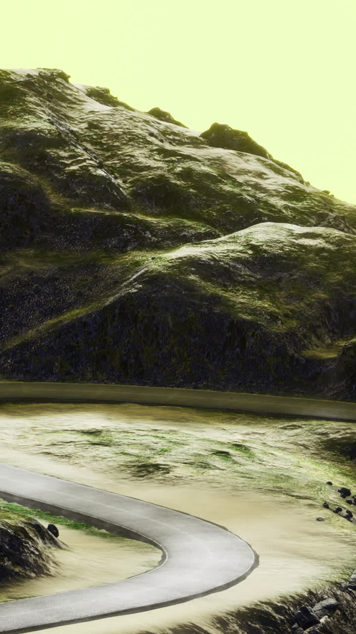 Serene early morning drive through verdant hills enveloped in soft fog