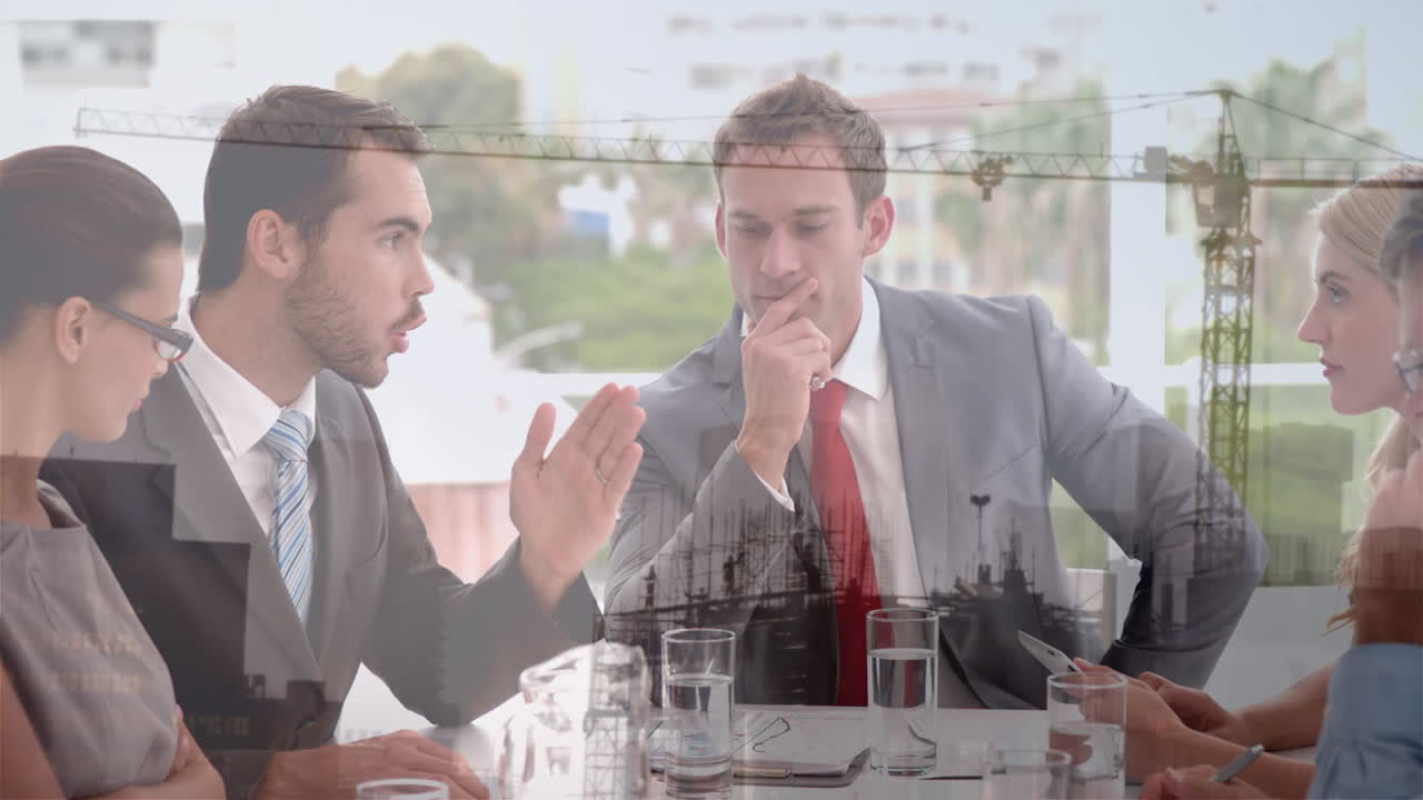 백인 엔지니어 그룹에 대한 건설 현장의 애니메이션