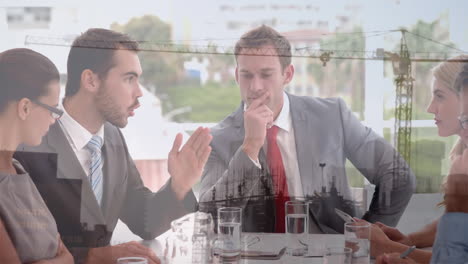 animación de un sitio de construcción sobre un grupo de ingenieros caucásicos