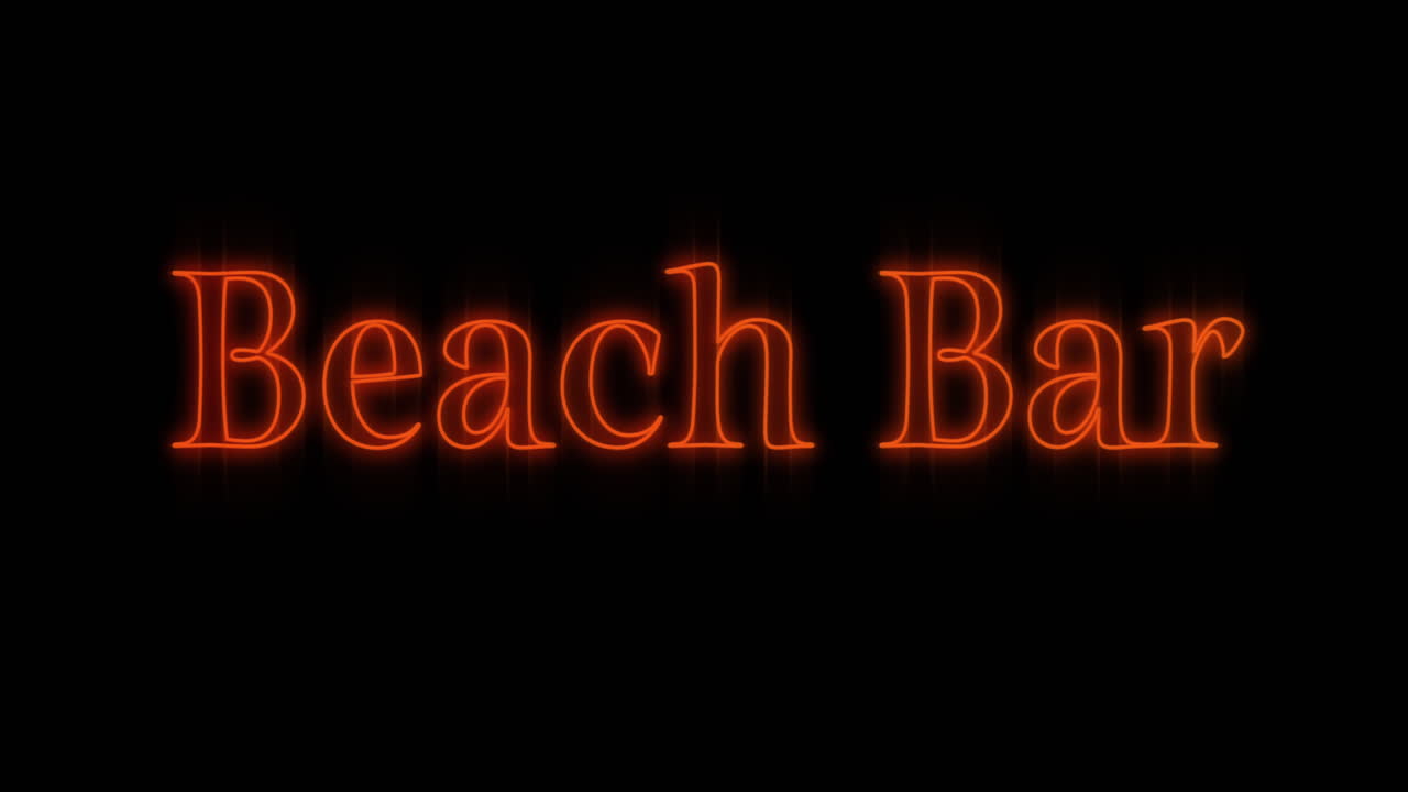 오렌지색 해변 바 네온 광고판이 등장하고 있습니다.