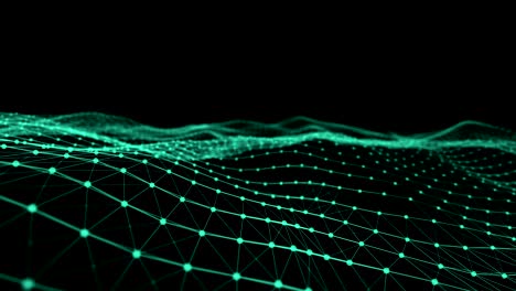 glowing green mesh waves against black background